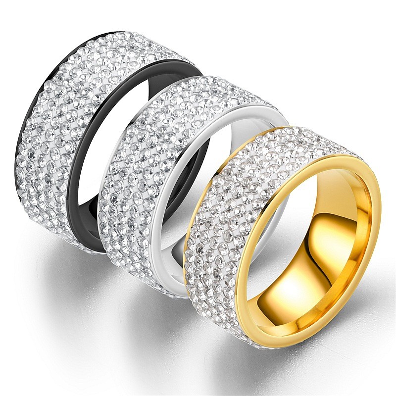Cross-border bestseller factory supply five-row diamond rings, European and American fashionable stainless steel couple rings, Yiwu jewelry wholesale detail image 1