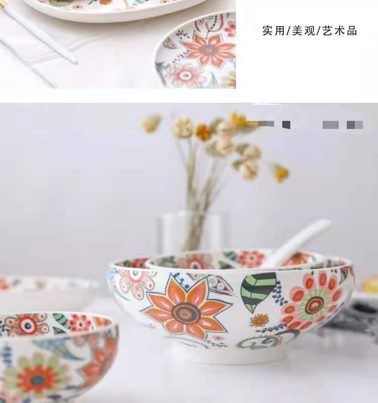 蝶恋花系列 高温釉中彩陶瓷餐具盘碗碟套装 饭碗菜盘面碗简约盘碗详情图3