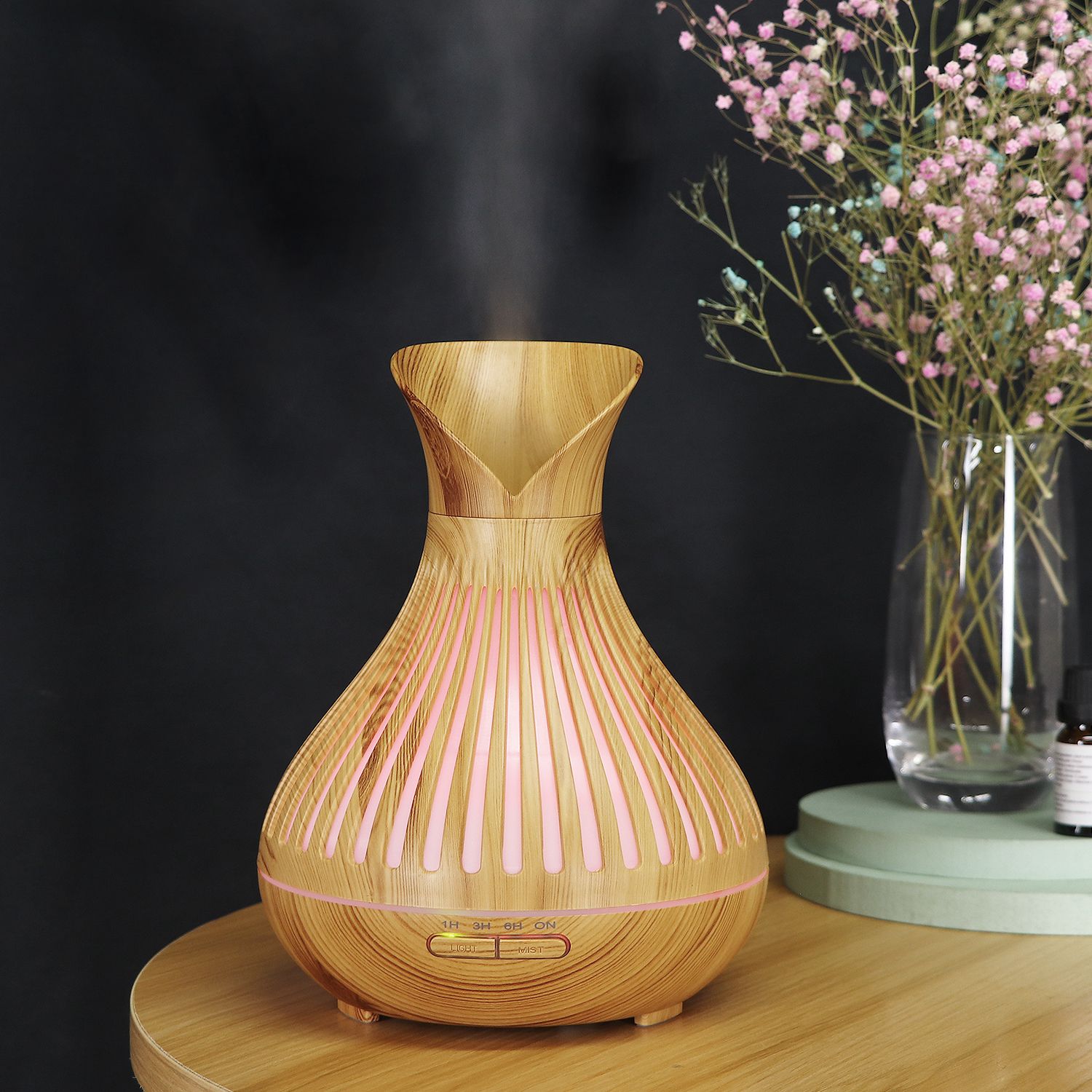 400ML one-leaf hollowed-out wood grain color lamp aroma diffuser