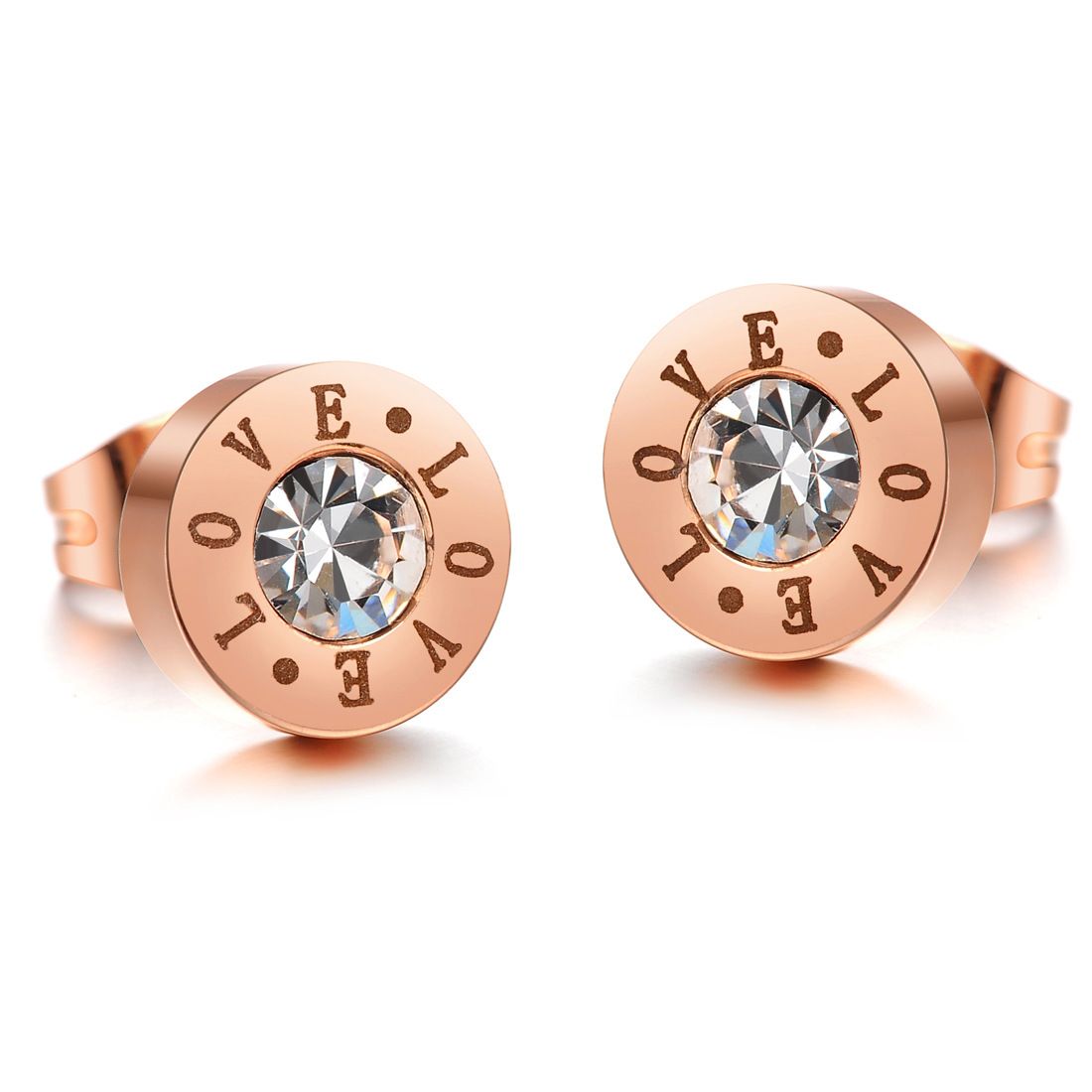 Factory direct sales and wholesale of brand jewelry LOVE rose gold-plated titanium steel women's ear studs