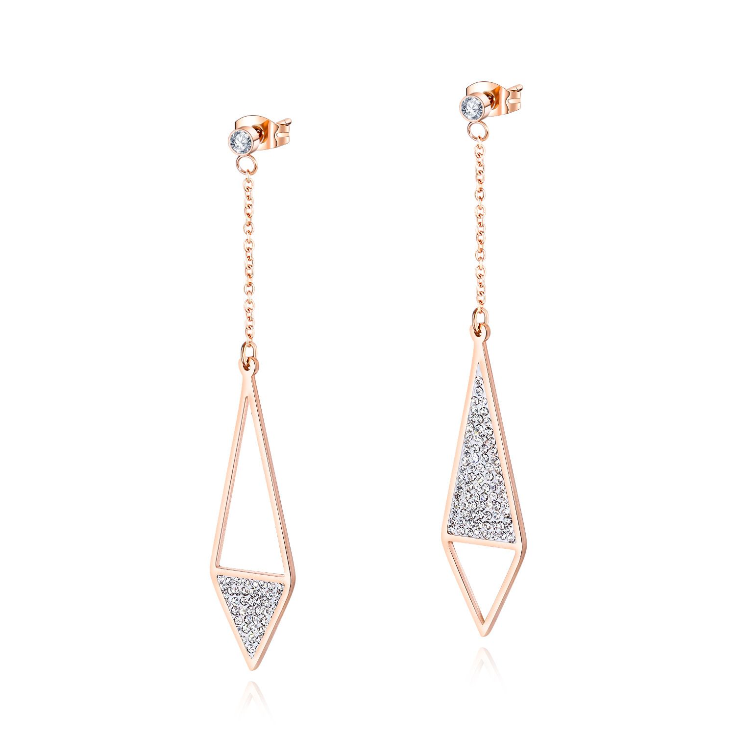 OPK Japanese and Korean fashion earrings Titanium steel women's stud earrings Zircon diamond Full diamond earrings Women's versatile tassel earrings