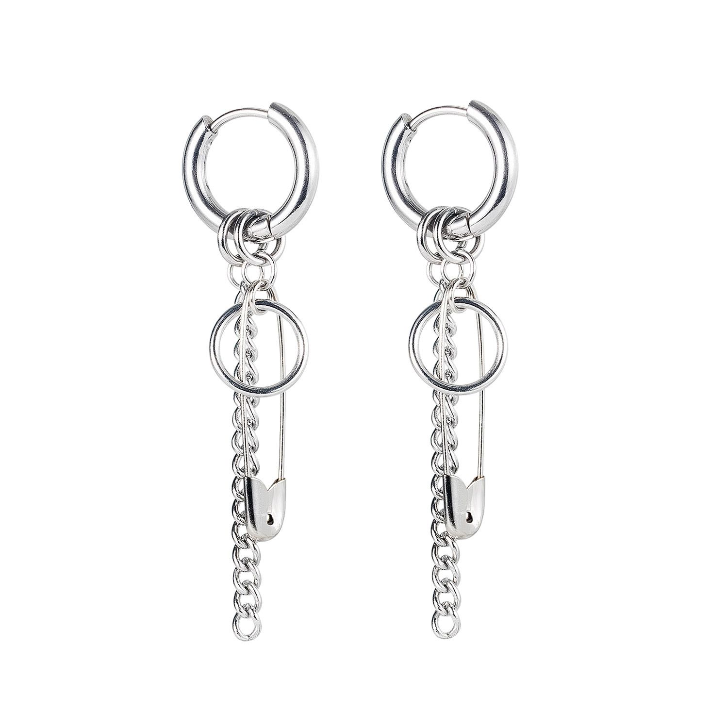 Men's and women's Hong Kong-style fashionable classic circular long chain trendy titanium steel earrings and pendants 2021 new style