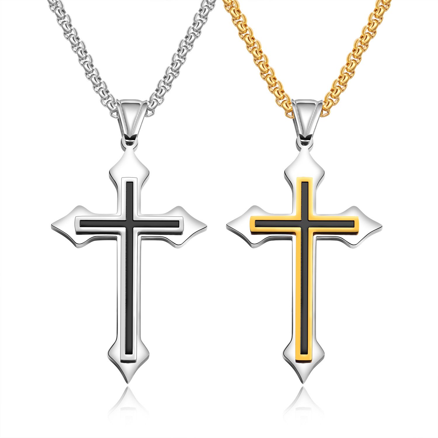 Wholesale of titanium steel black epoxy resin cross pendants and men's fashion necklaces for cross-border e-commerce in Europe and America