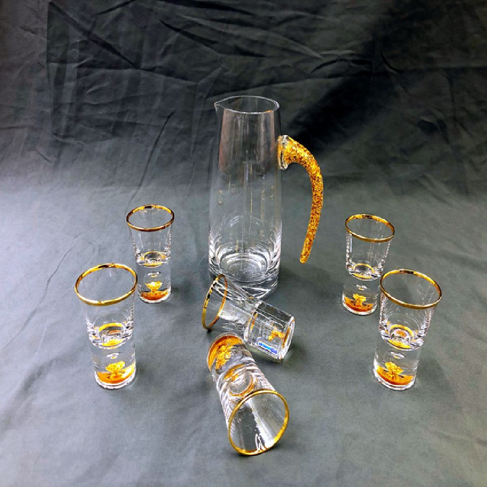金箔酒杯 水晶 玻璃  金箔酒杯  大 轻奢描金酒具透明套装 带刻度