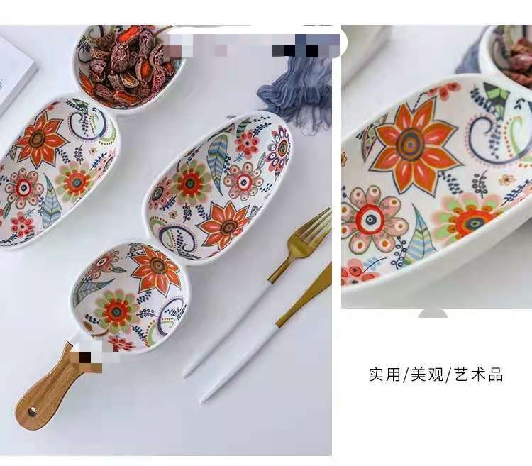 蝶恋花系列 高温哑光釉中彩创意陶瓷餐具相思木把手陶瓷盘家用详情图3