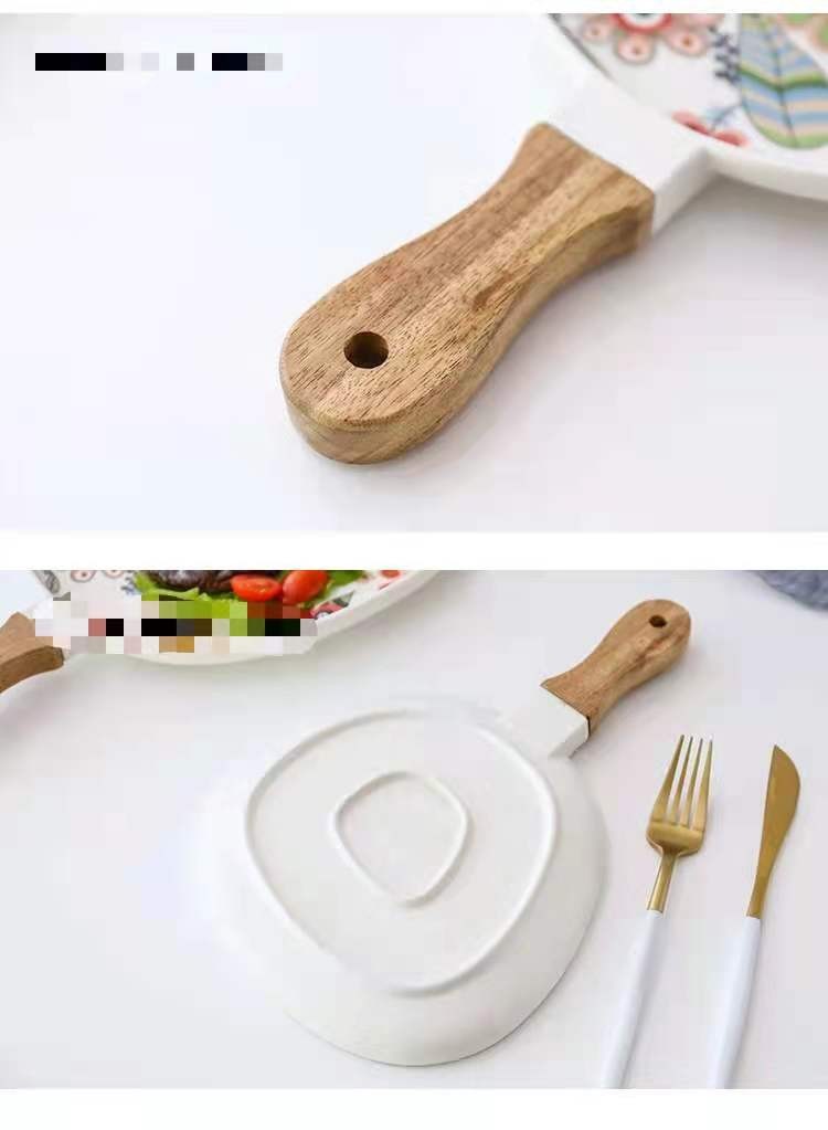 蝶恋花系列 高温哑光釉中彩相思木把手陶瓷盘 牛排盘西餐盘意面盘详情图13