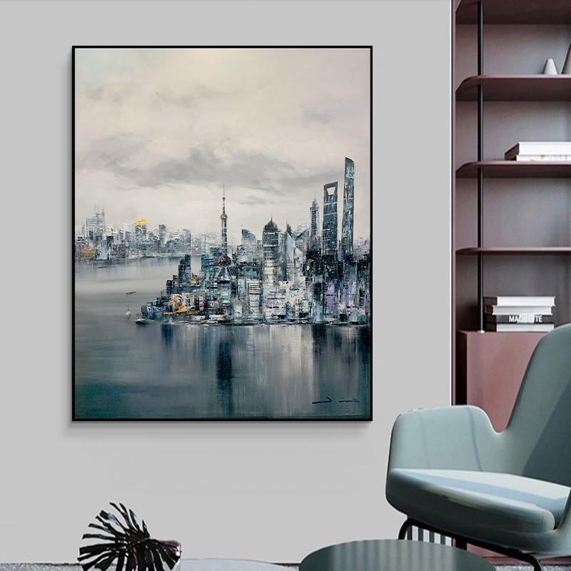 Modern City Modern Light Luxury Living Room Decoration Simple Atmosphere Abstract Sofa Background Painting Mural Bedroom Painting Oil Painting undefined