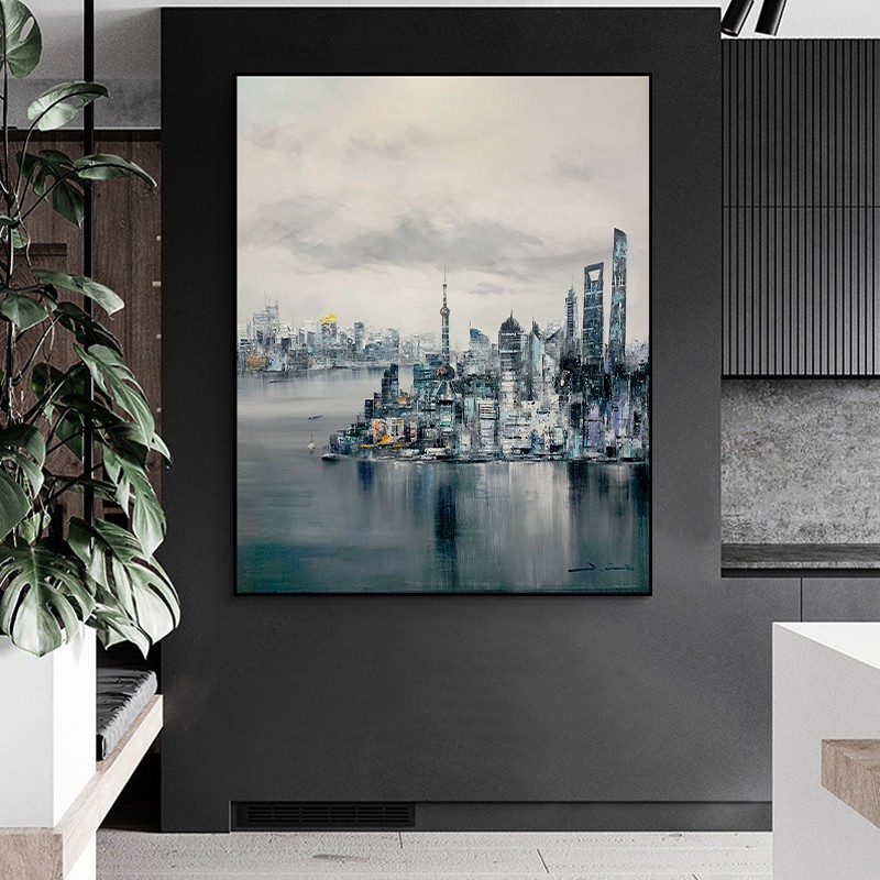 Modern City Modern Light Luxury Living Room Decoration Simple Atmosphere Abstract Sofa Background Painting Mural Bedroom Painting Oil Painting undefined