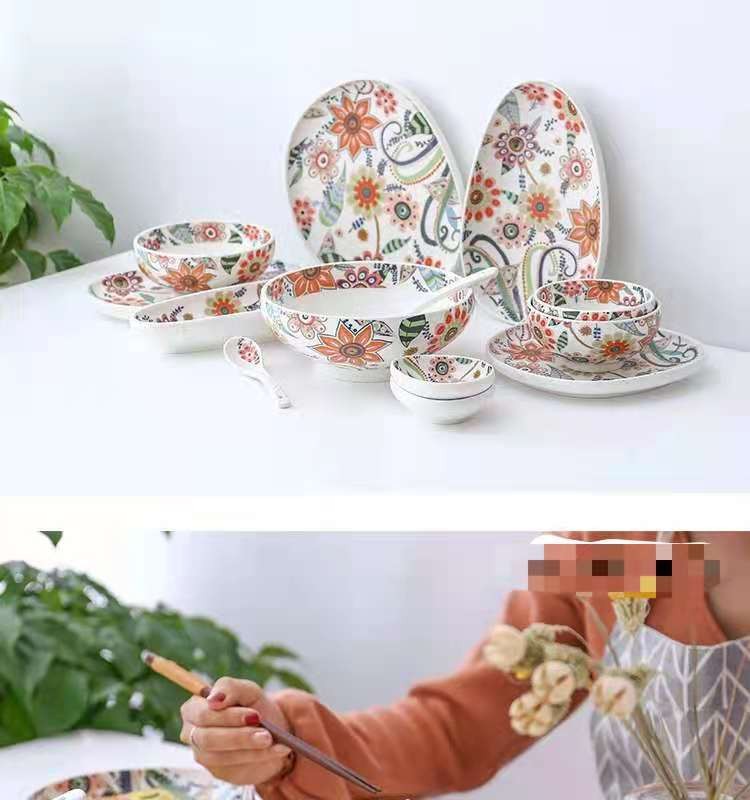 蝶恋花系列 高温釉中彩陶瓷餐具盘碗碟套装 饭碗菜盘面碗简约盘碗详情图8