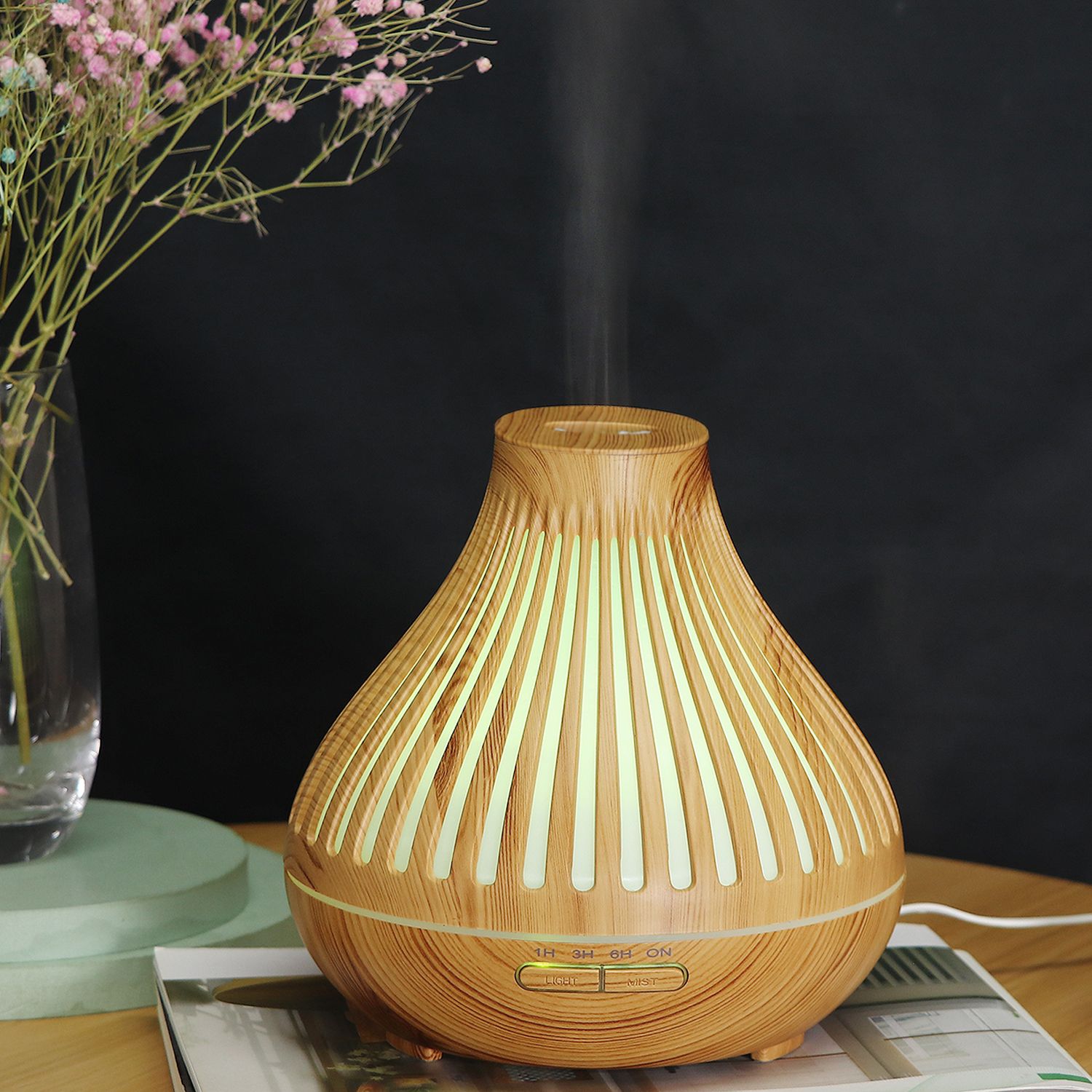 400ML volcanic-shaped wood grain humidifier and aroma diffuser Specification image