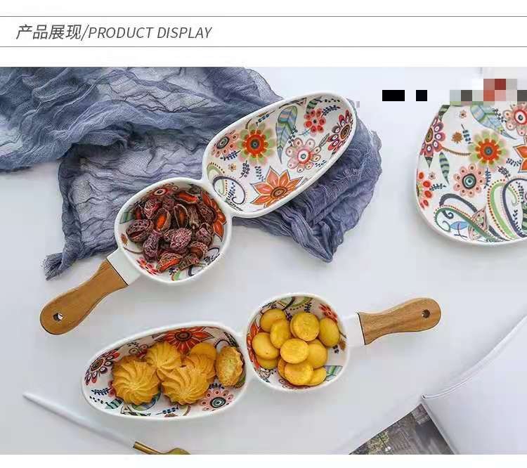 蝶恋花系列 高温哑光釉中彩创意陶瓷餐具相思木把手陶瓷盘家用详情图11