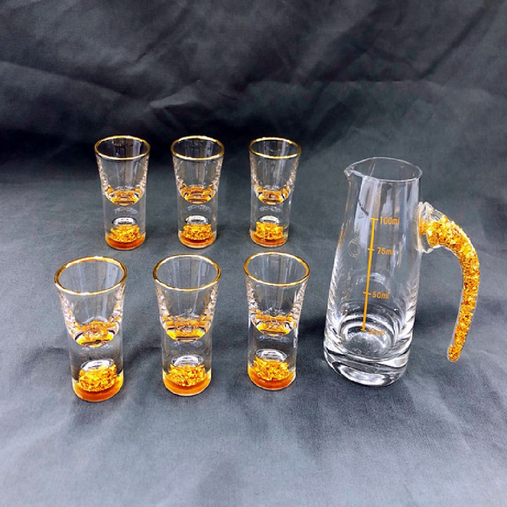  金箔酒杯 水晶 玻璃  金箔酒杯 轻奢酒具透明套装 带刻度