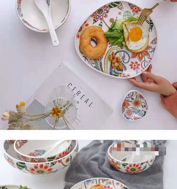 蝶恋花系列 高温釉中彩陶瓷餐具盘碗碟套装 饭碗菜盘面碗简约盘碗详情图4