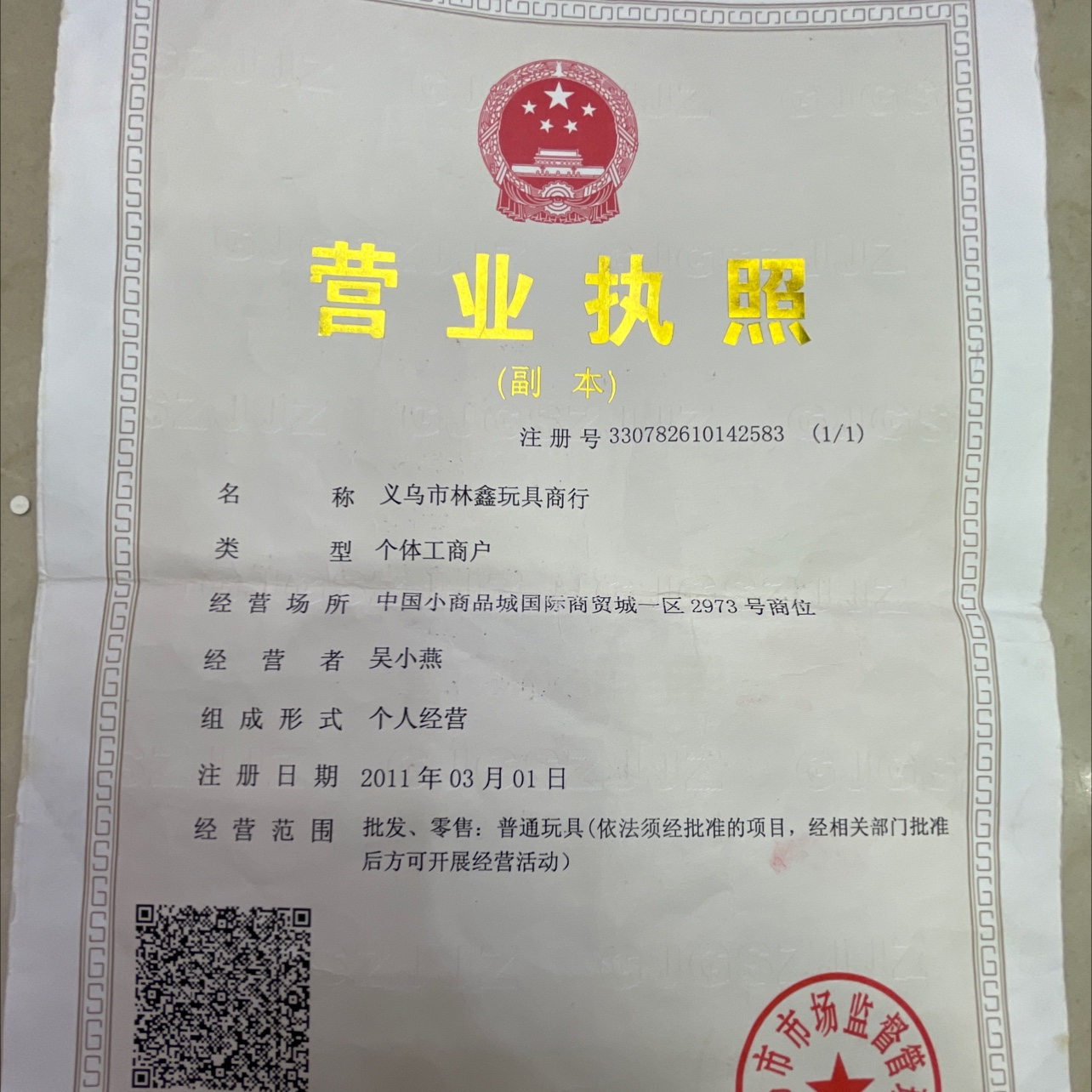 Yiwu Linxin Toys Store qualification pic - 1