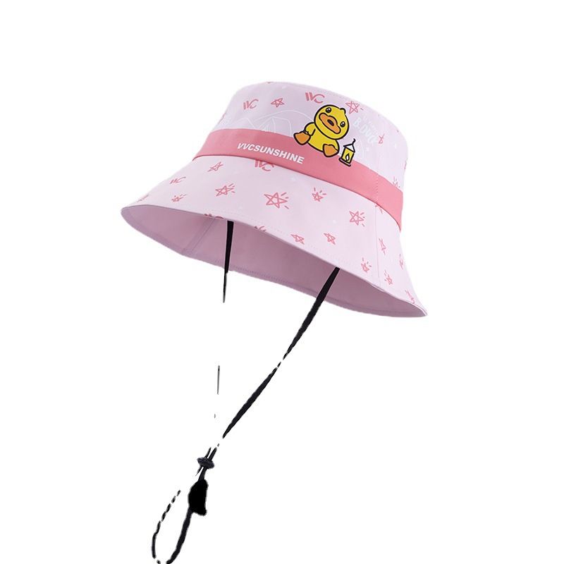 VVC儿童渔夫帽（小黄鸭联名-星座系列）印花短檐花卉夏季遮阳帽子   粉详情图1
