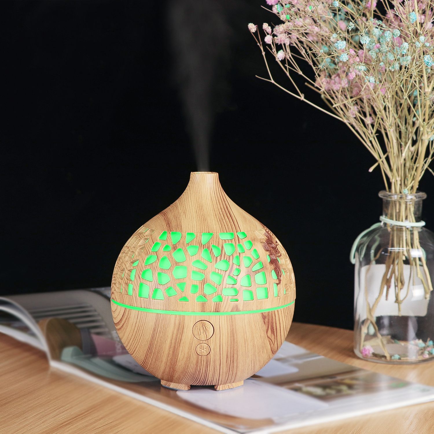 KP-5303 Wood Grain USB Seven-color Light Aroma Diffuser Humidifier details Picture