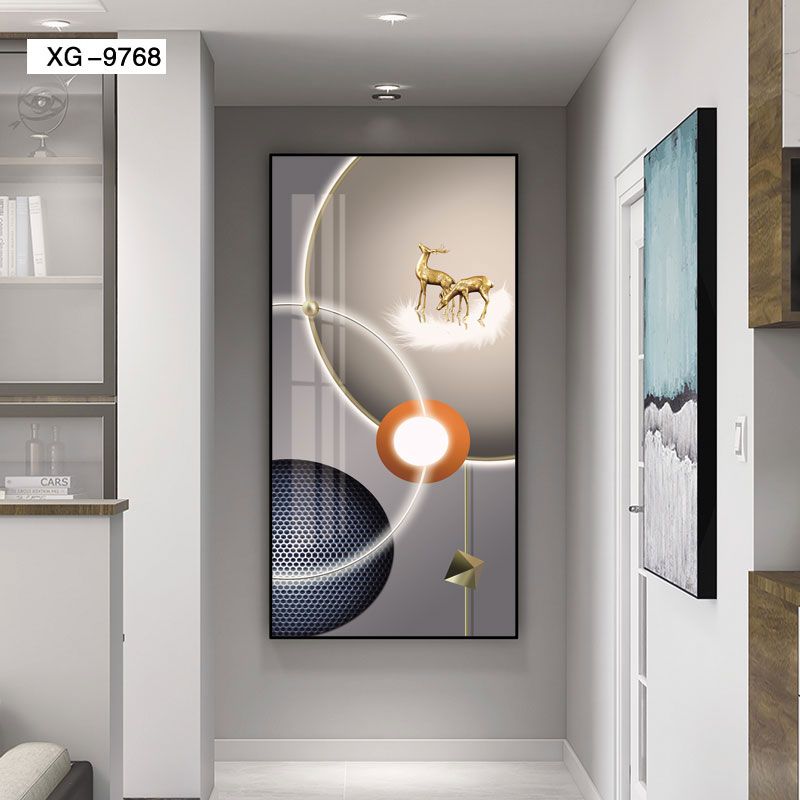 Modern Simple Porch Decorative Painting Vertical Version Entry Painting Light Luxury Deer Murals Abstract Corridor Hanging Painting Star Diamond Gilt Painting Application Scenario