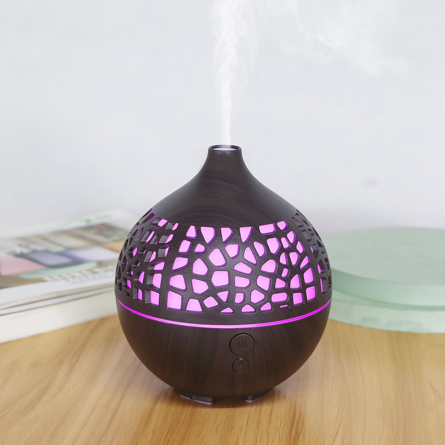 KP-5303 Wood Grain USB Seven-color Light Aroma Diffuser Humidifier Item Picture