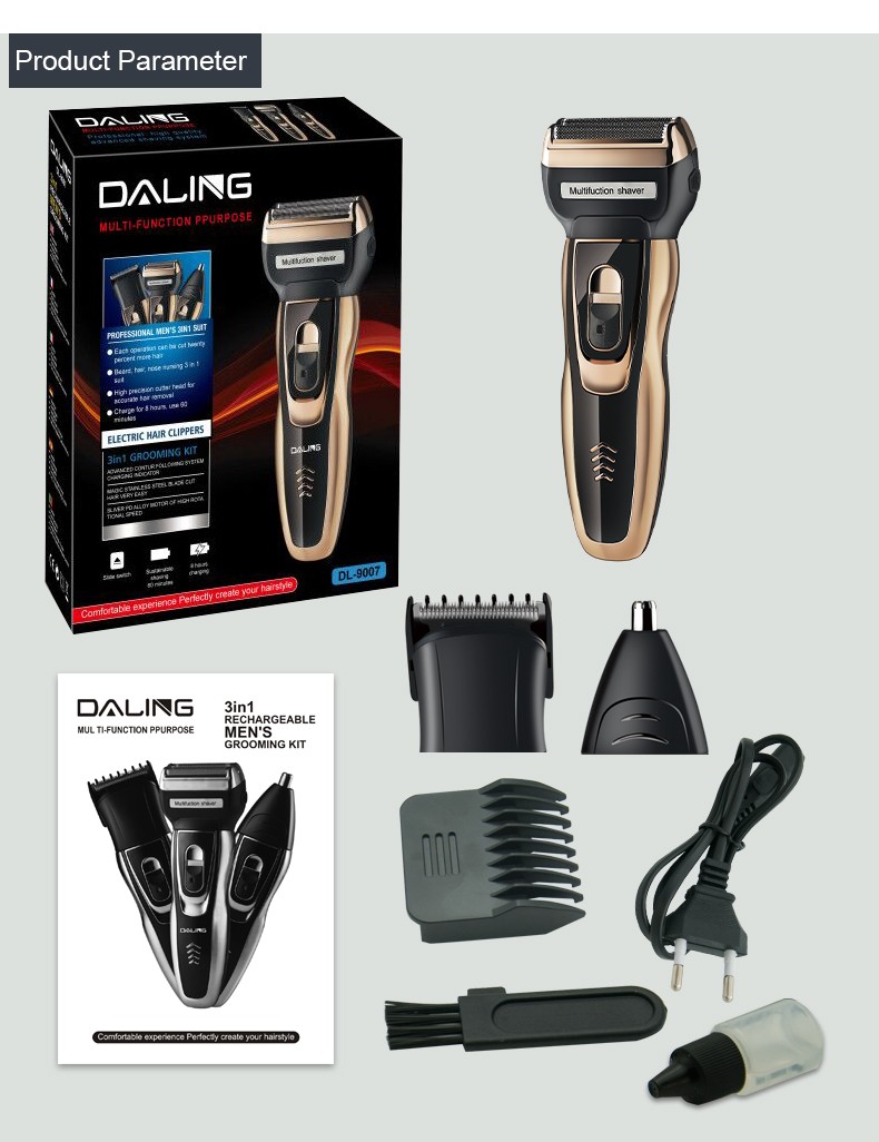 DALING-9007 Three-in-one Shaver, Reciprocating Multi-functional electric Hairdresser, Nose hair Razor, rechargeable razor, Cross-border wholesale detail image 14