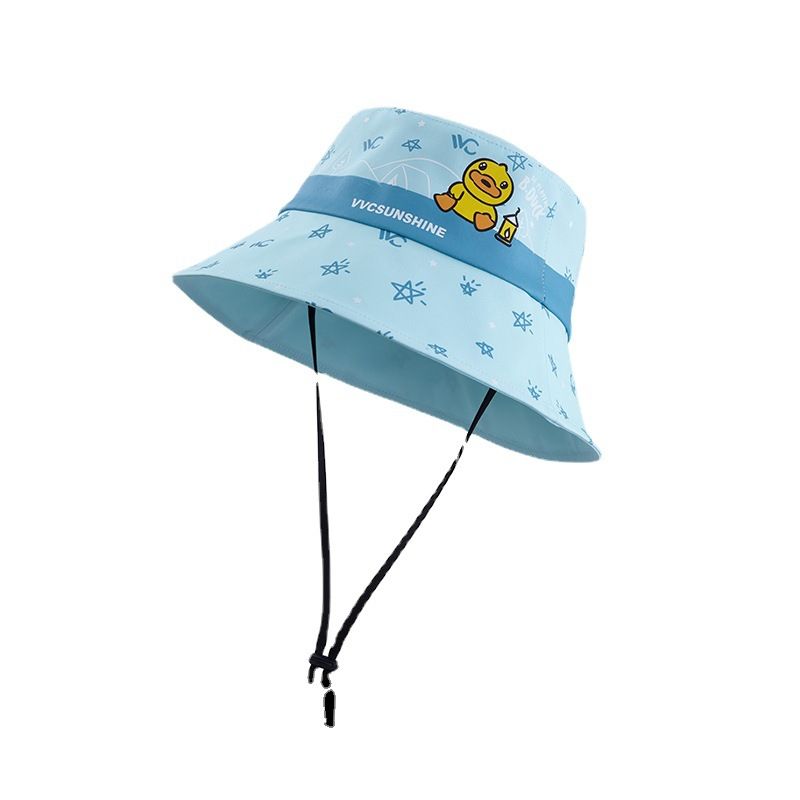 VVC儿童渔夫帽（小黄鸭联名-星座系列）印花短檐花卉夏季遮阳帽子   蓝详情图1