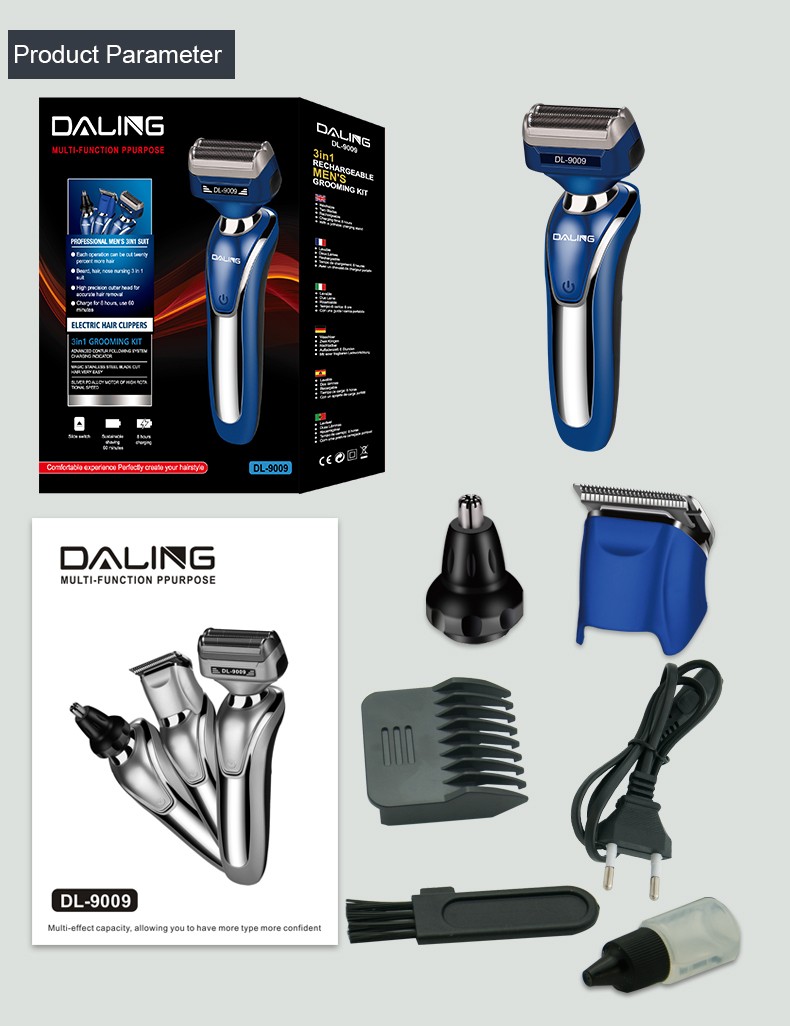 DALING-9009 Reciprocating electric rechargeable razor, three-in-one multi-functional hairdresser and nose hair remover for export wholesale detail image 14