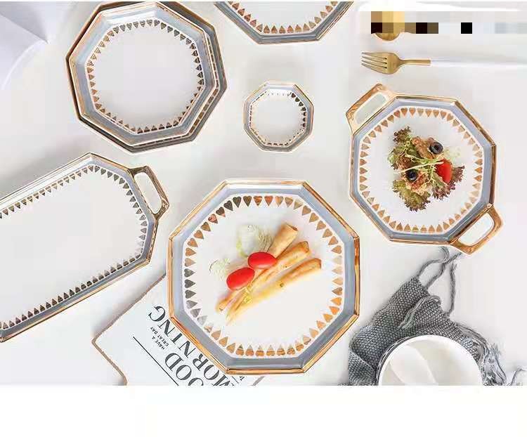 金色年华 创意描金八角形陶瓷餐具中西餐盘碗盘套装 马克杯碗盘详情图2