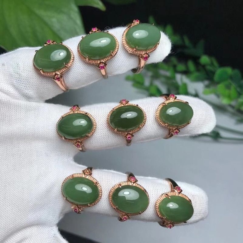 Bright Color Crystal jewelry, natural Hetian jade 925 silver ring