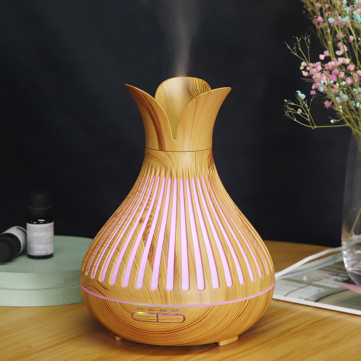 500ML wood grain color light aroma diffuser humidifier details Picture