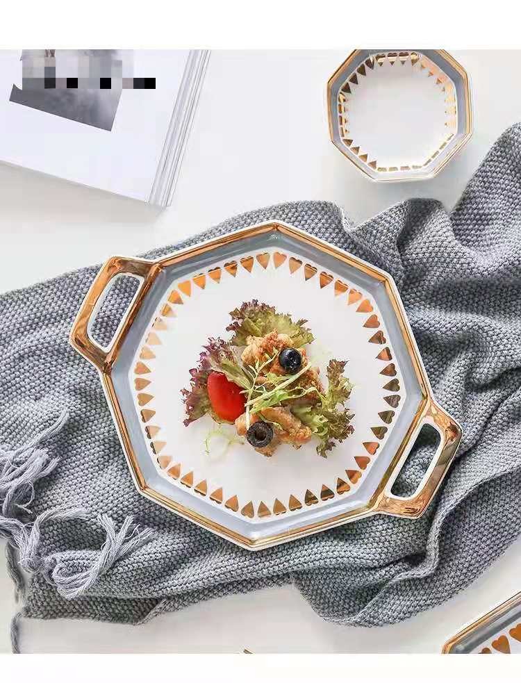 金色年华 创意描金八角形陶瓷餐具中西餐盘碗盘套装 马克杯碗盘详情图7