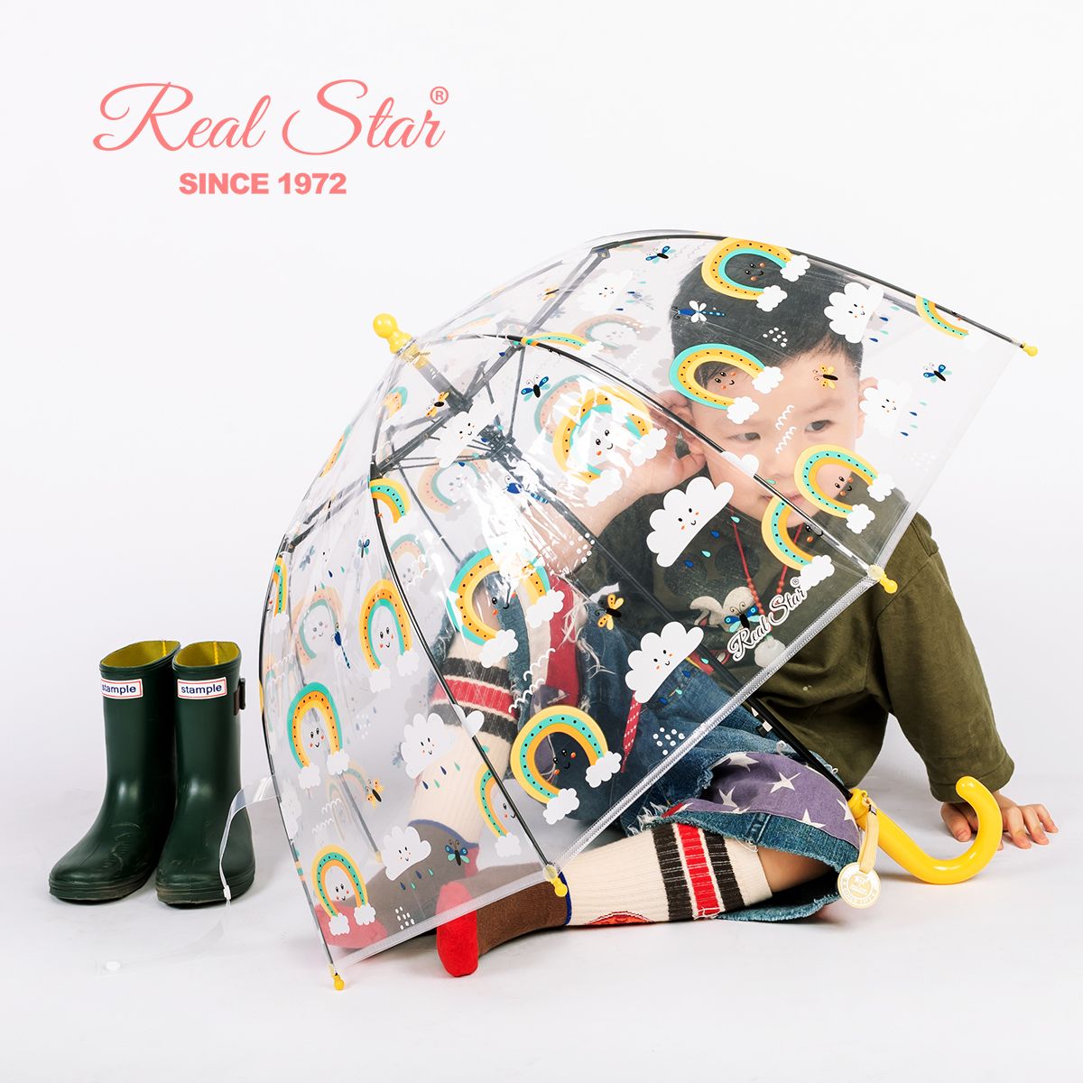 RST057A Cloud Children's umbrella Plastic transparent umbrella Baby umbrella Children's long umbrella small umbrella wholesale