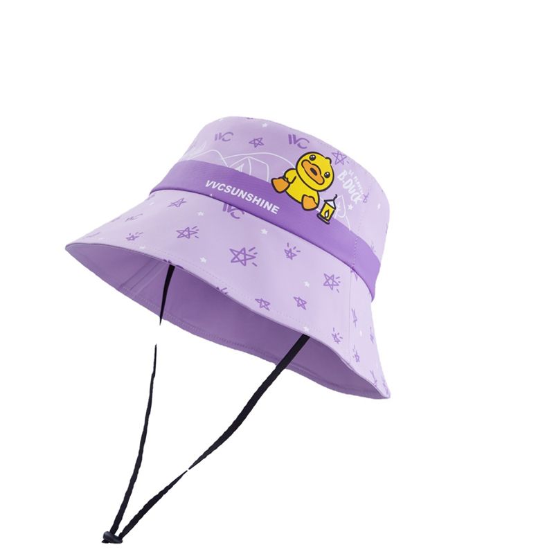 VVC儿童渔夫帽（小黄鸭联名-星座系列）印花短檐花卉夏季遮阳帽子   紫详情图1