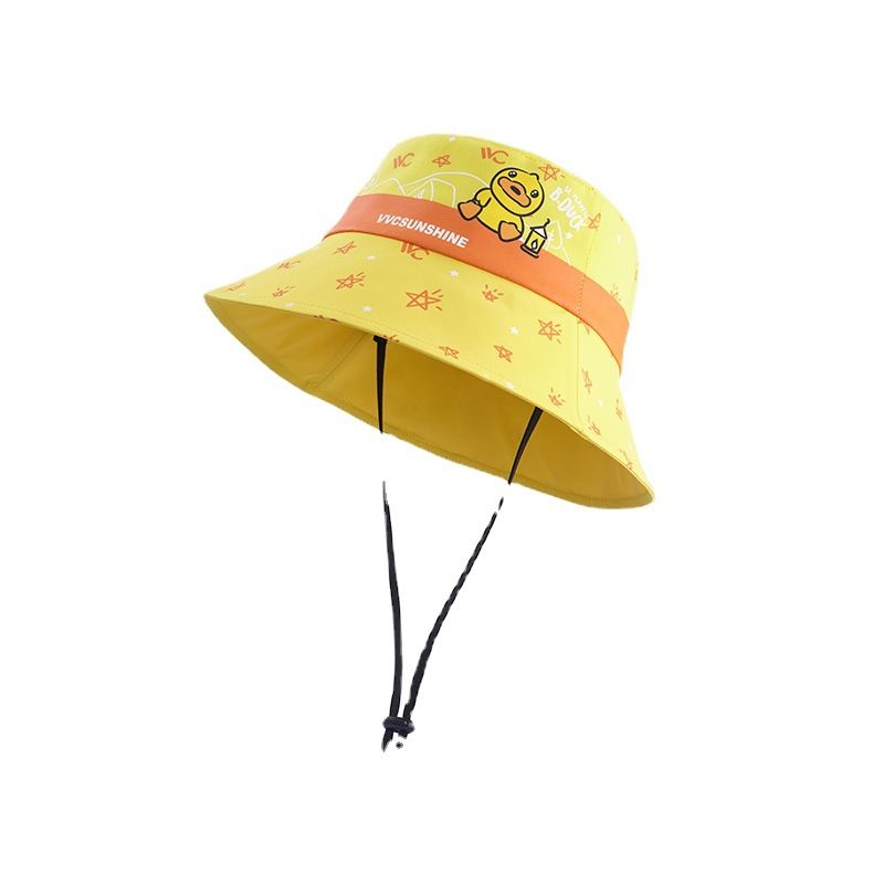 VVC儿童渔夫帽（小黄鸭联名-星座系列）印花短檐花卉夏季遮阳帽子   黄详情图1