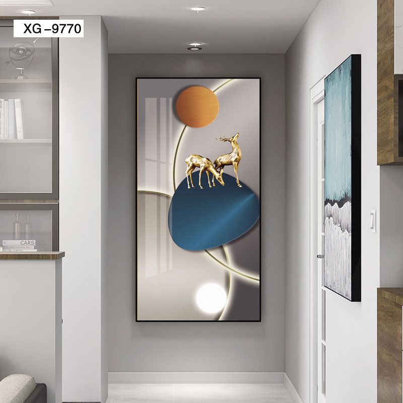 Modern Simple Porch Decorative Painting Vertical Version Entry Painting Light Luxury Deer Murals Abstract Corridor Hanging Painting Star Diamond Gilt Painting Item Picture