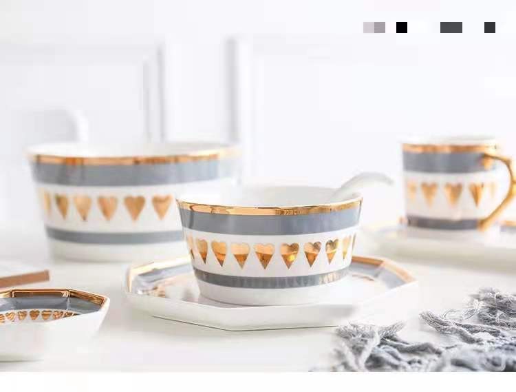 金色年华 创意描金八角形陶瓷餐具中西餐盘碗盘套装 马克杯碗盘详情图8