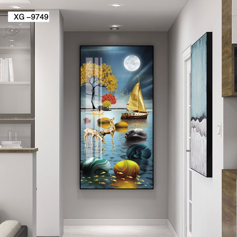 Modern Simple Porch Decorative Painting Vertical Version Entry Painting Light Luxury Deer Murals Abstract Corridor Hanging Painting Star Diamond Gilt Painting details Picture