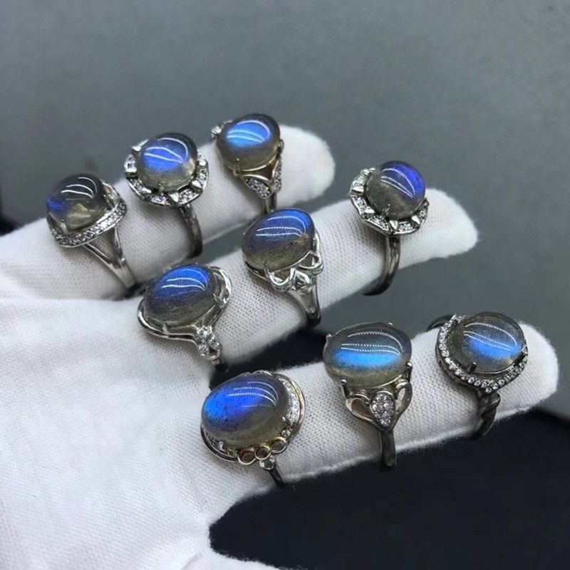 Bright color crystal jewelry, natural 925 silver open ring gray moonlight ring details Picture