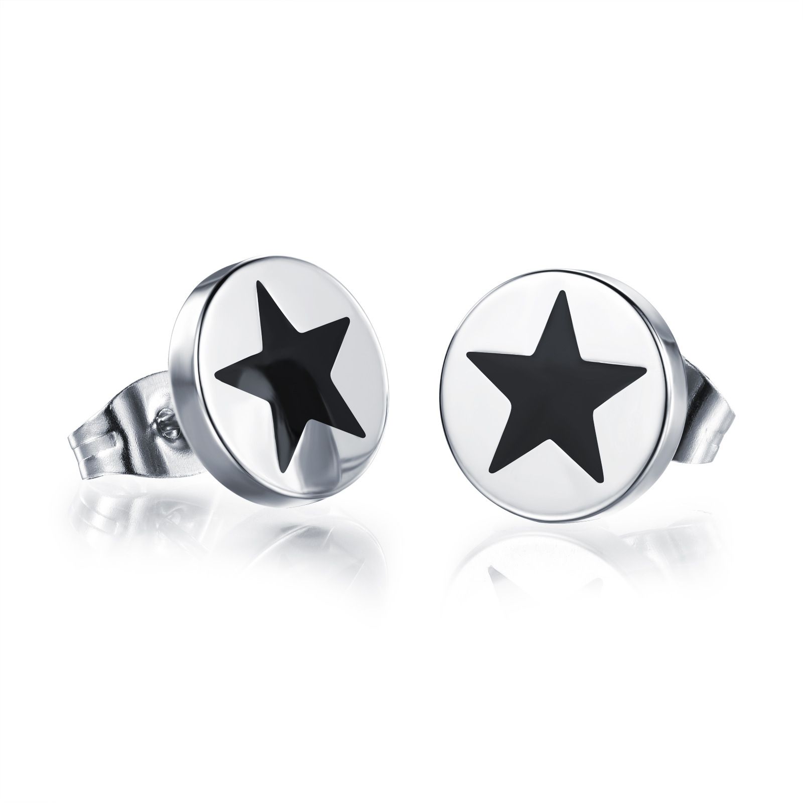 Men's titanium steel stud earrings, flat round oil-dripping five-pointed star earrings, Korean-style accessories wholesale, festival gifts