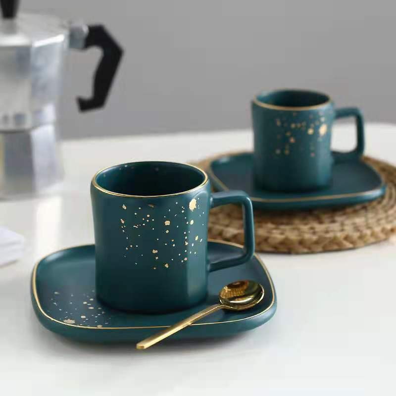 复古金边陶瓷杯碟茶杯 办公室水杯马克杯 咖啡杯详情图10