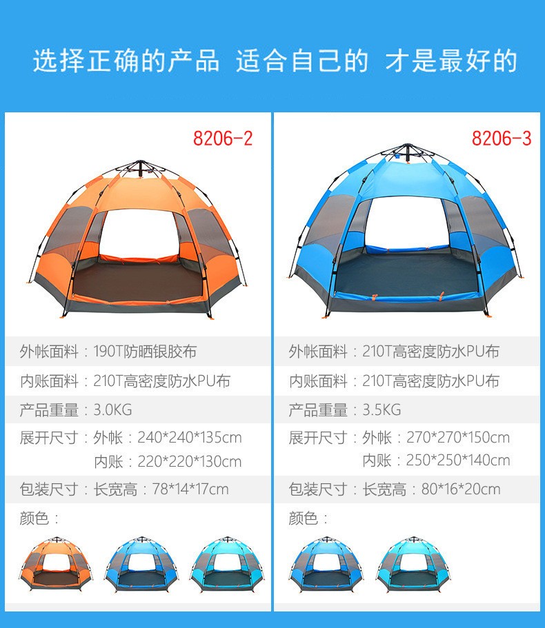 露营简易自动透气双门六角帐篷详情图6
