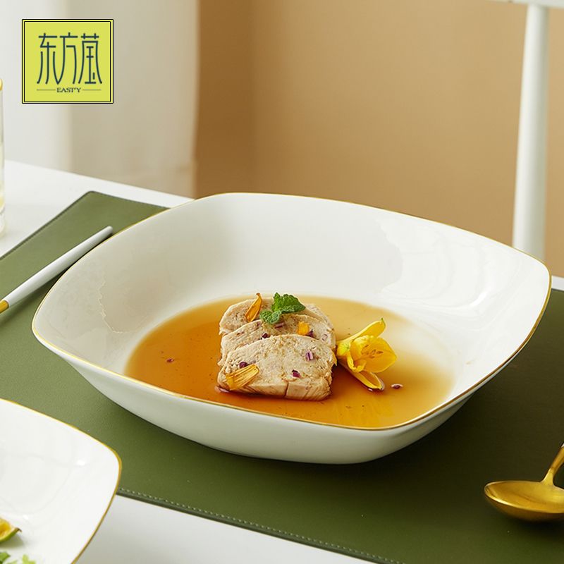 Ceramic plates, bone China plates, soup plates, deep plates, large plates, home dining plates, ceramic plates, tableware, Chinese plates, fruit plates, barbecue plates Application Scenario