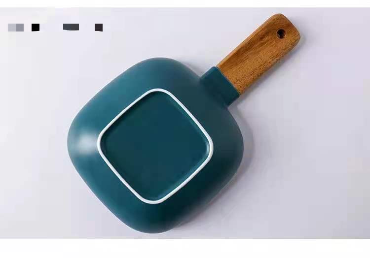 Gold dot retro gold edge ceramic tableware, acacia wood handle plates, steak plates, rice bowls, soup bowls and noodle bowls detail image 8