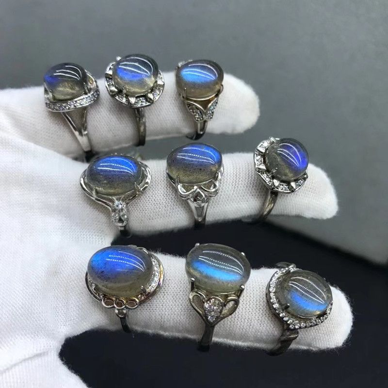 Bright color crystal jewelry, natural 925 silver open ring gray moonlight ring
