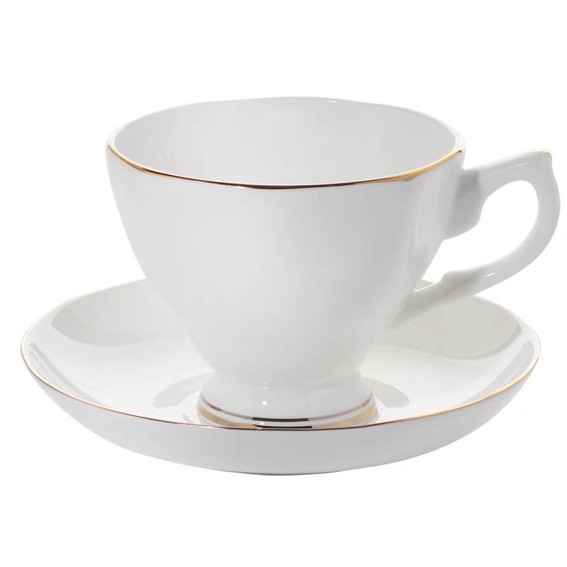 Ceramic cups and plates, bone China coffee cups and plates, American cups and plates, afternoon tea, Western coffee cups, solid color with gold lines, Nordic light luxury and simple style Item Picture