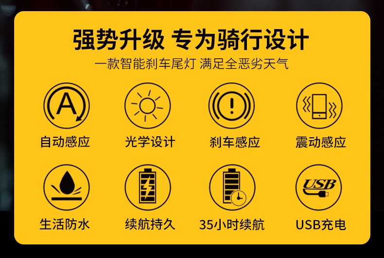 LD09自行车尾灯光学智能感应刹车尾灯双支架USB充电单车骑行安全警示尾灯详情图2