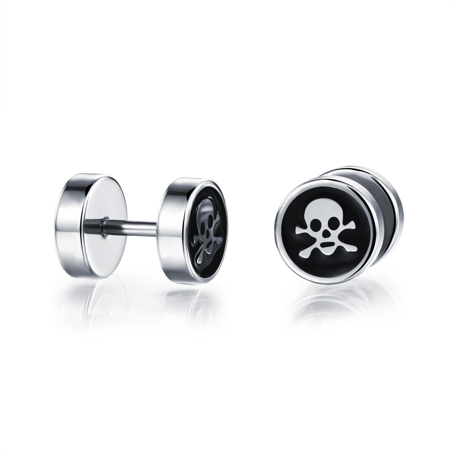 Wholesale of Halloween men's titanium steel ear studs, flat round oil-dripping skull ghost head earrings and accessories