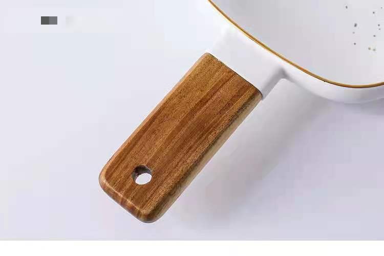 Gold dot retro gold edge ceramic tableware, acacia wood handle plates, steak plates, rice bowls, soup bowls and noodle bowls detail image 14