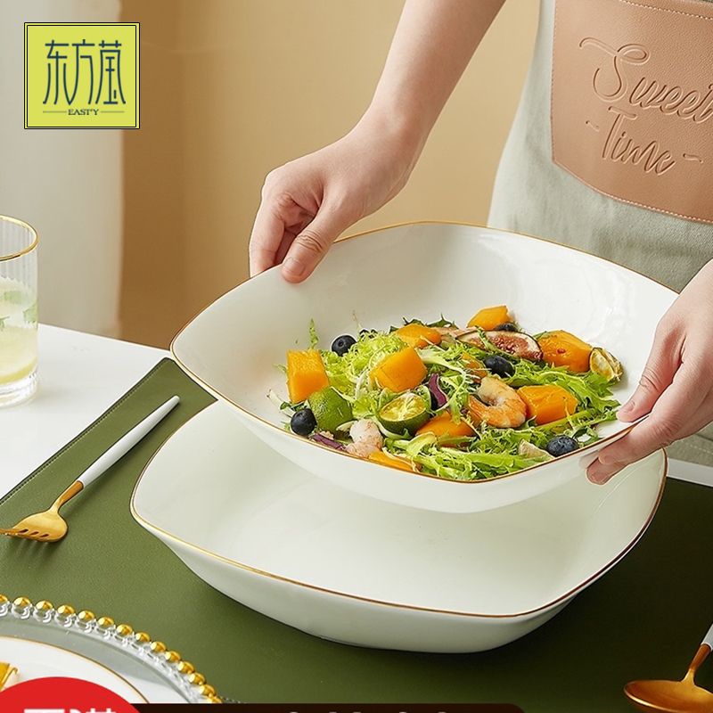 Ceramic plates, bone China plates, soup plates, deep plates, large plates, home dining plates, ceramic plates, tableware, Chinese plates, fruit plates, barbecue plates Item Picture
