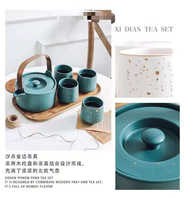 家用茶壶茶具套装 日式哑光陶瓷下午茶杯配相思木底托详情图7
