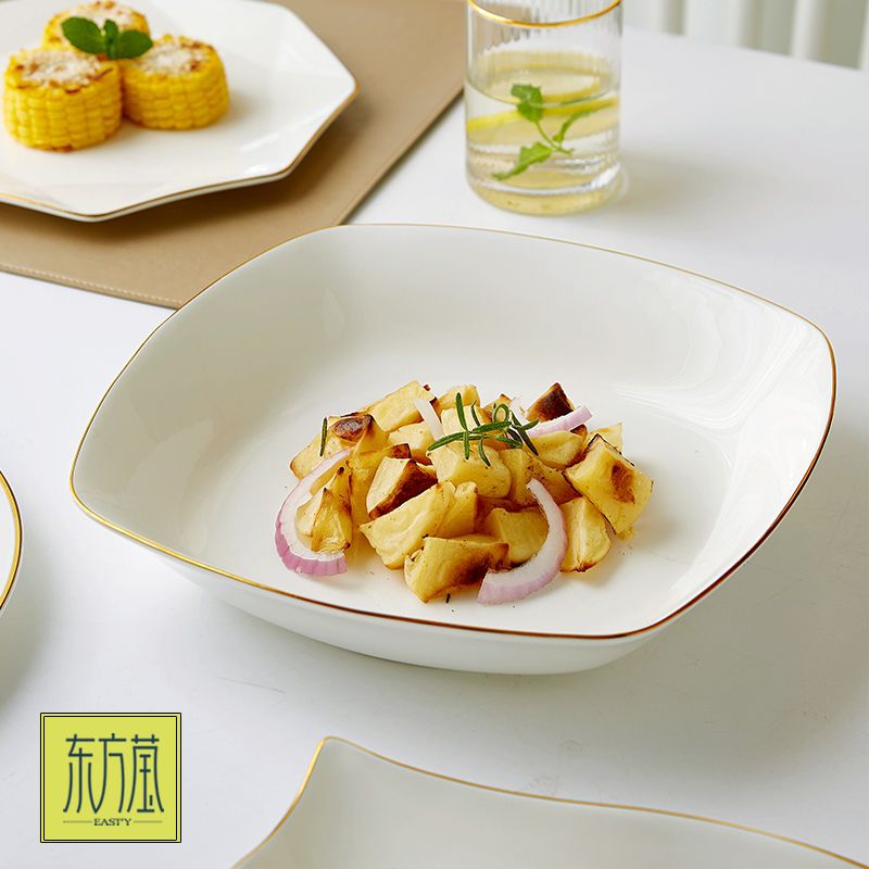 Ceramic plates, bone China plates, soup plates, deep plates, large plates, home dining plates, ceramic plates, tableware, Chinese plates, fruit plates, barbecue plates