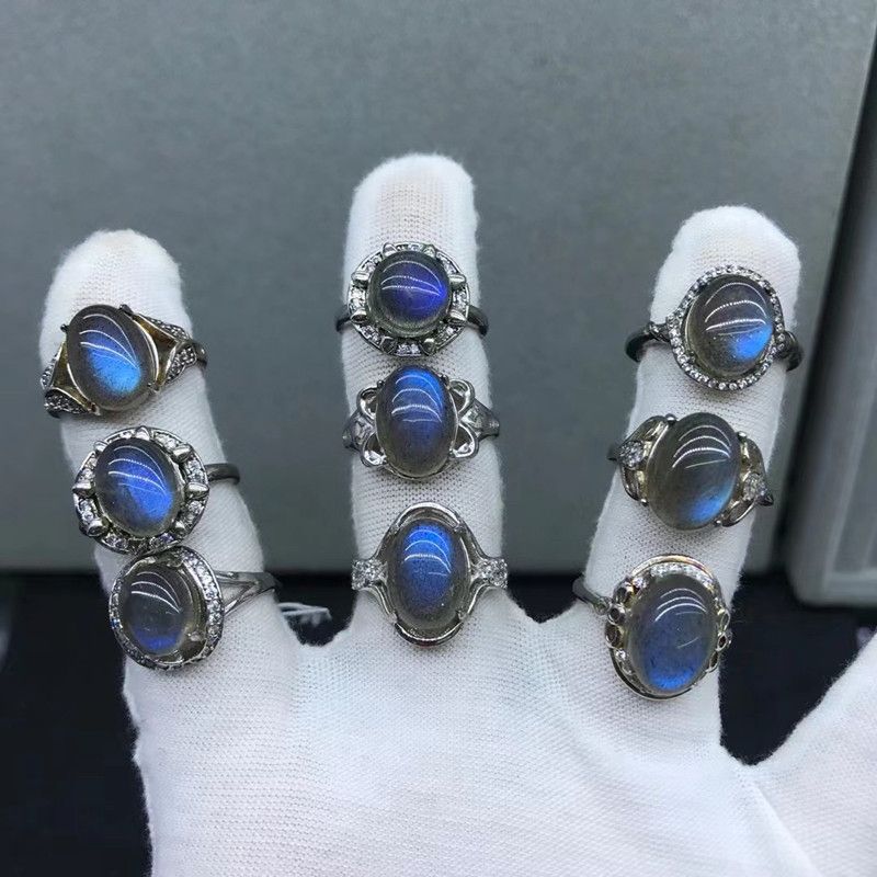 Bright color crystal jewelry, natural 925 silver open ring gray moonlight ring Specification image